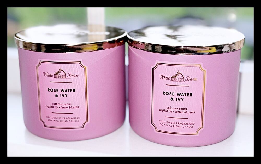 Lot of 2 Bath & Body Works Rose Water & Ivy Scented Large 3-Wick Candle 14.5oz